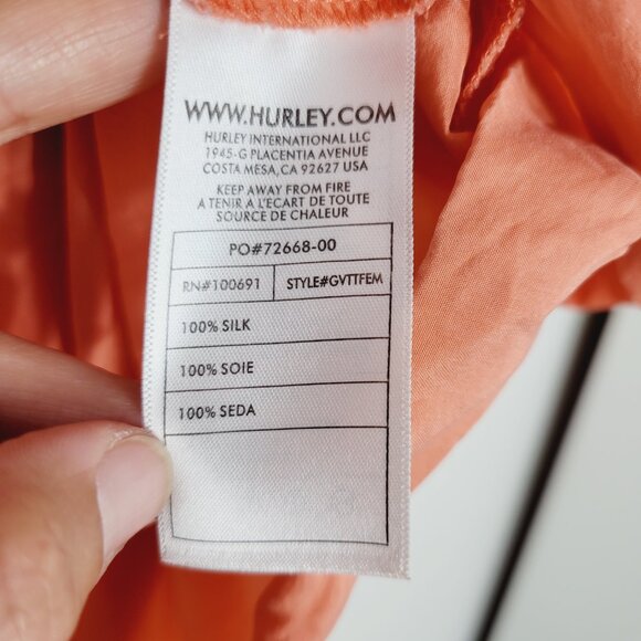 Hurley Women's Orange 100% Silk Sleeveless Scoop Neck Tank Top Loose Fit Size XS - Picture 6 of 9